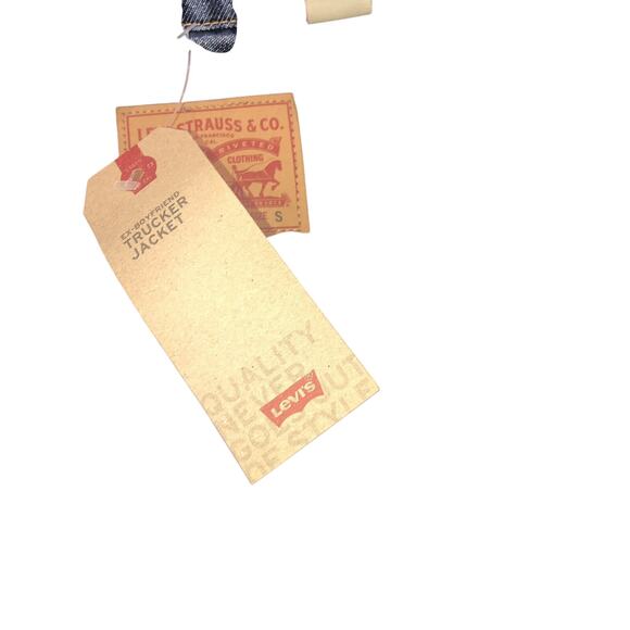 Levi’s EX-BOYFRIEND Pieced Sherpa Trucker Jacket "all goes wool" XL NWT Denim - Picture 5 of 5